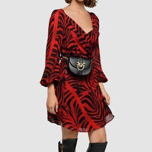 Pinko Wrap Zebra Print Dress Long Sleeves Red  Size XXS